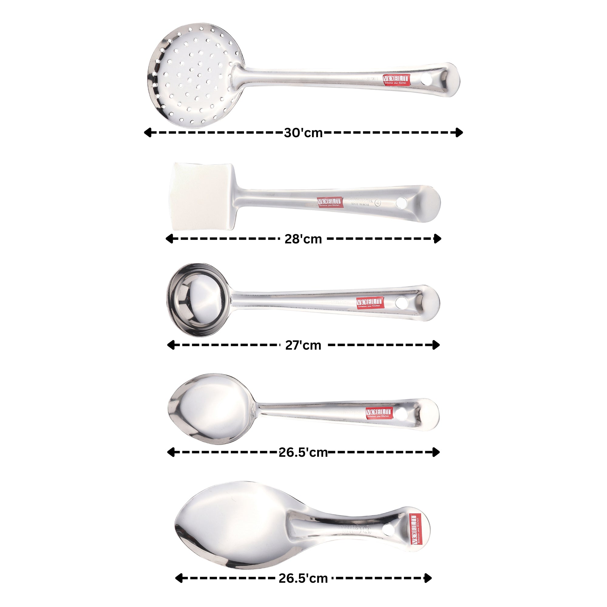 VOELT Stainless Steel Serving Spoon Set of 5 Premium Spoons for Home, Kitchen & Table Use