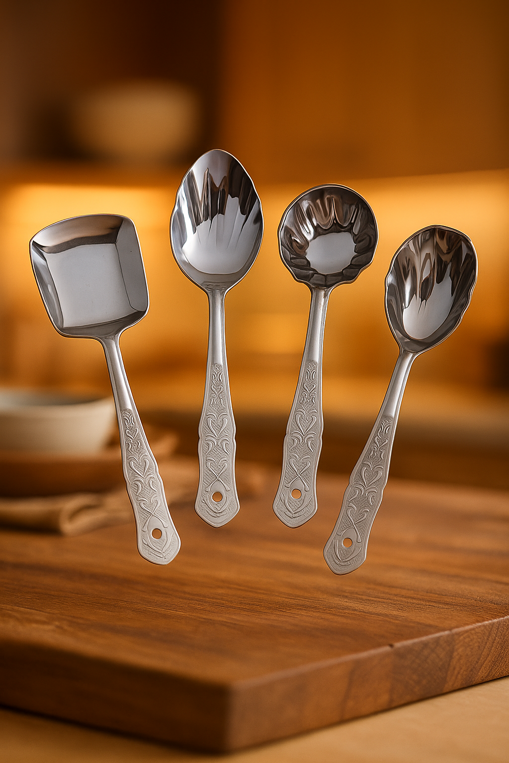 VOELT Royal Stainless Steel Serving Spoon Set – Pack of 4 | Premium Kitchen & Dining Cutlery