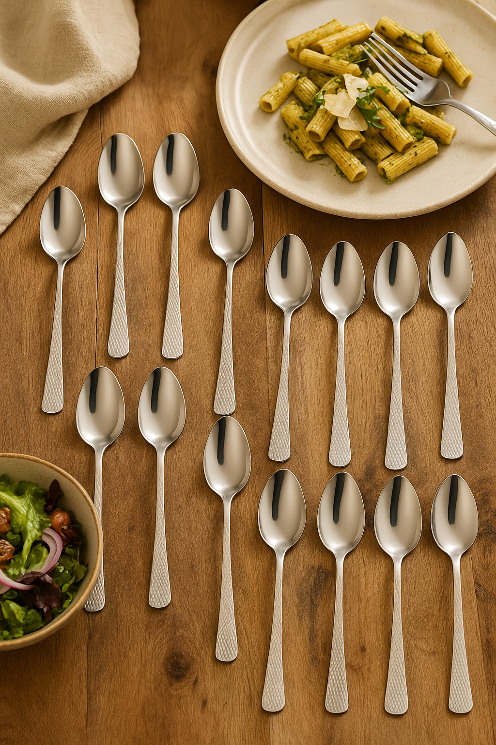 VOELT 12-Piece Hammered Stainless Steel Spoon Set - Premium Quality for Dining & Serving
