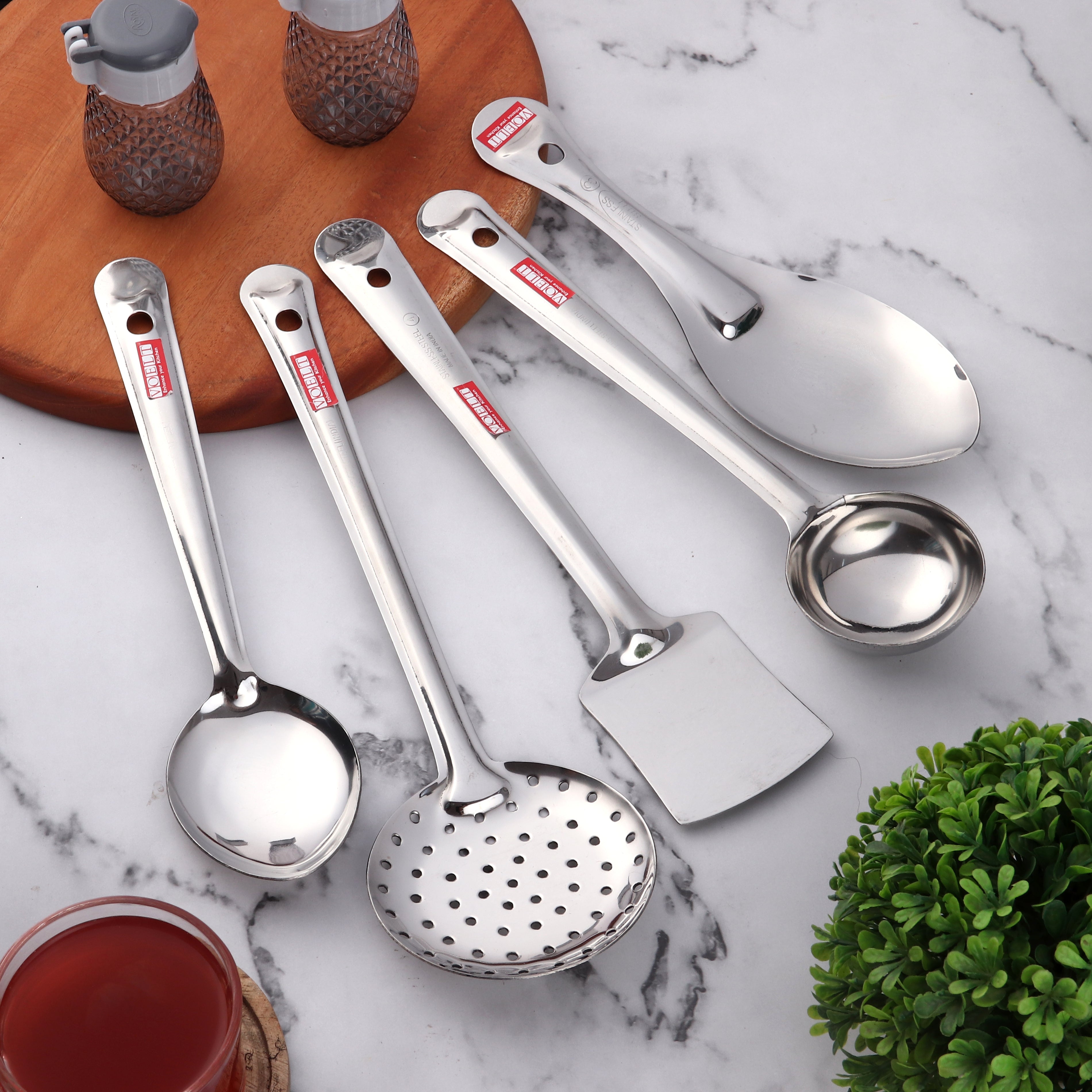VOELT Stainless Steel Serving Spoon Set of 5 Premium Spoons for Home, Kitchen & Table Use