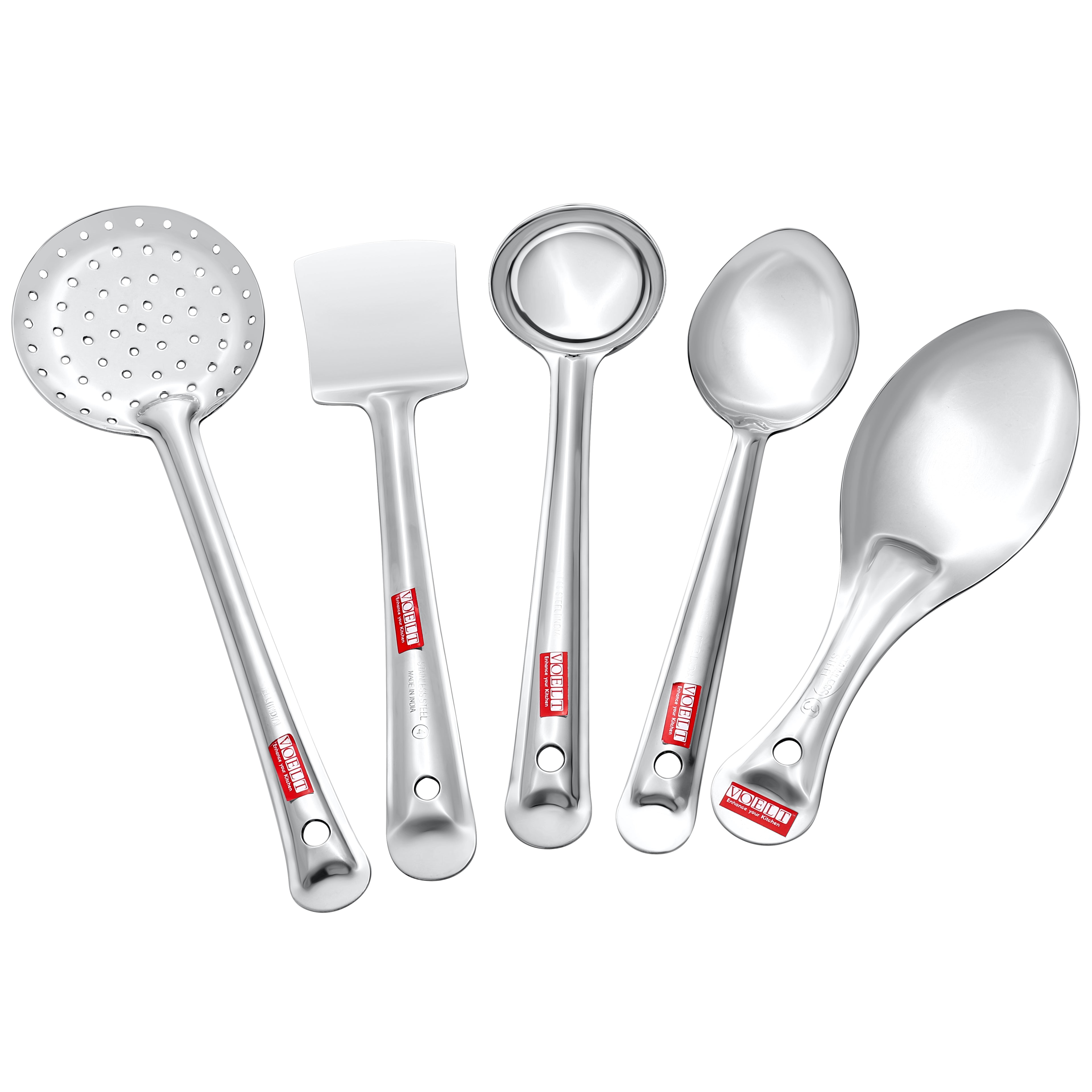 VOELT Stainless Steel Serving Spoon Set of 5 Premium Spoons for Home, Kitchen & Table Use