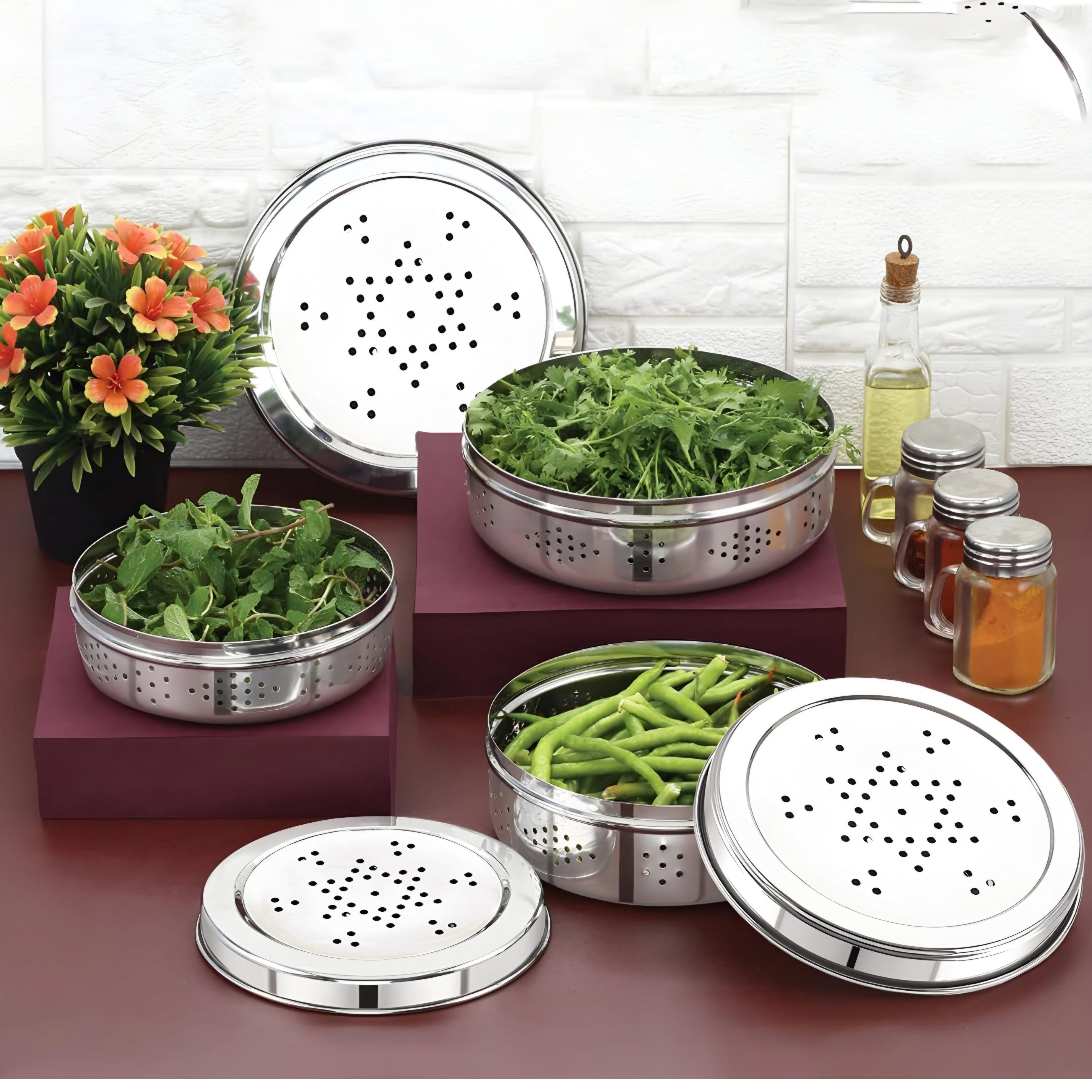 VOELT Stainless Steel Sprout Maker – 800 ml, Pack of 3 | Silver | Mirror Finish for Healthy Home Sprouting