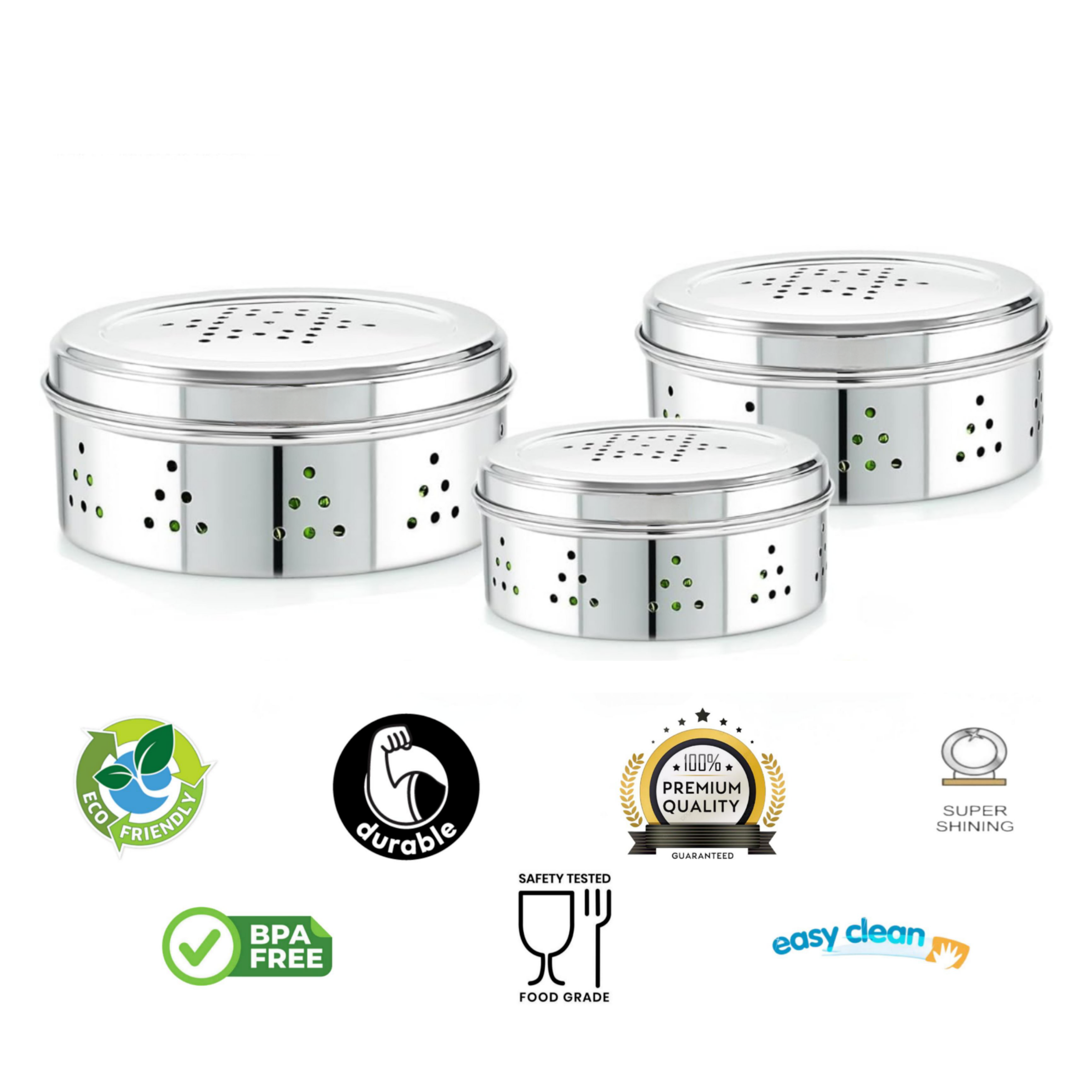 VOELT Stainless Steel Sprout Maker – 800 ml, Pack of 3 | Silver | Mirror Finish for Healthy Home Sprouting