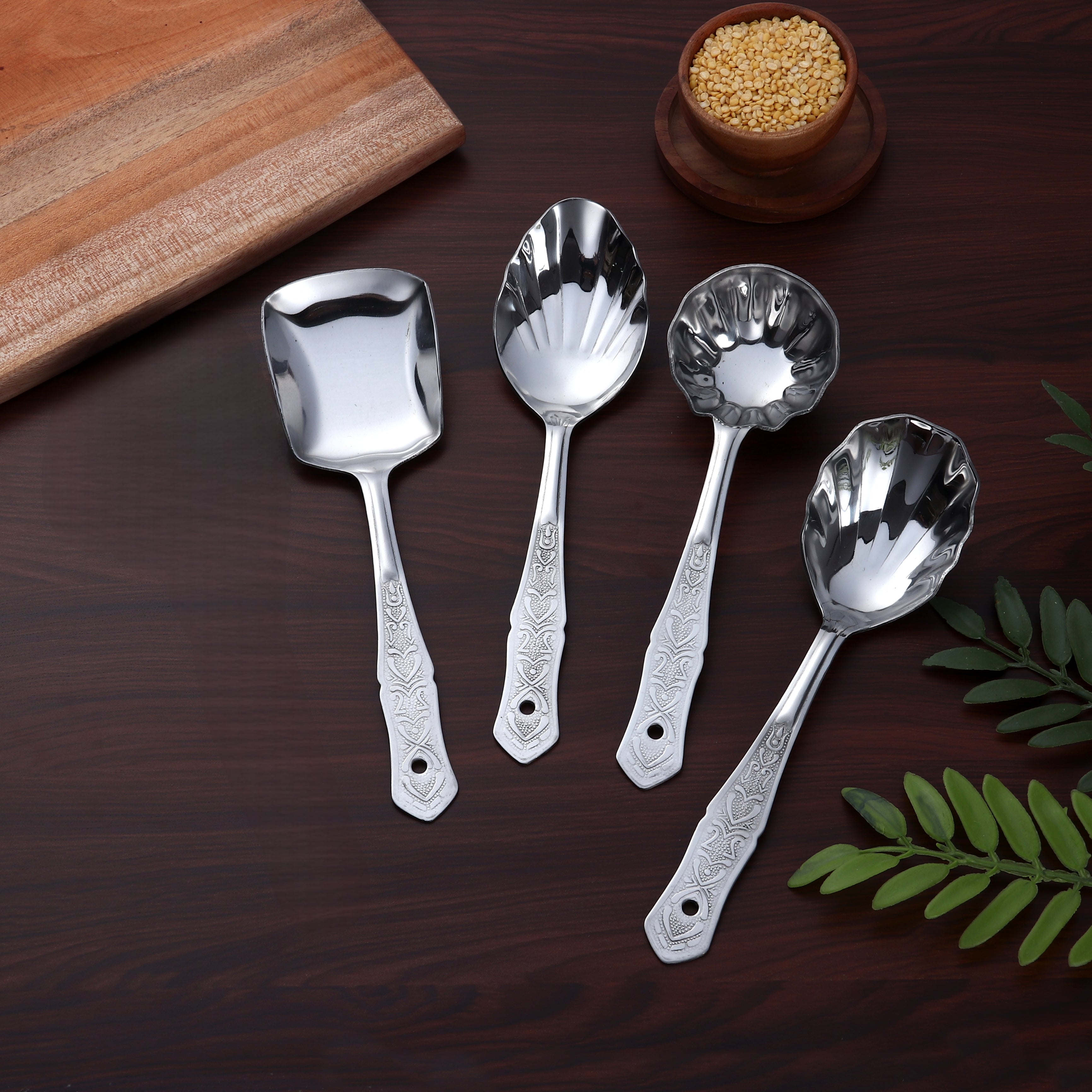 VOELT Royal Stainless Steel Serving Spoon Set – Pack of 4 | Premium Kitchen & Dining Cutlery