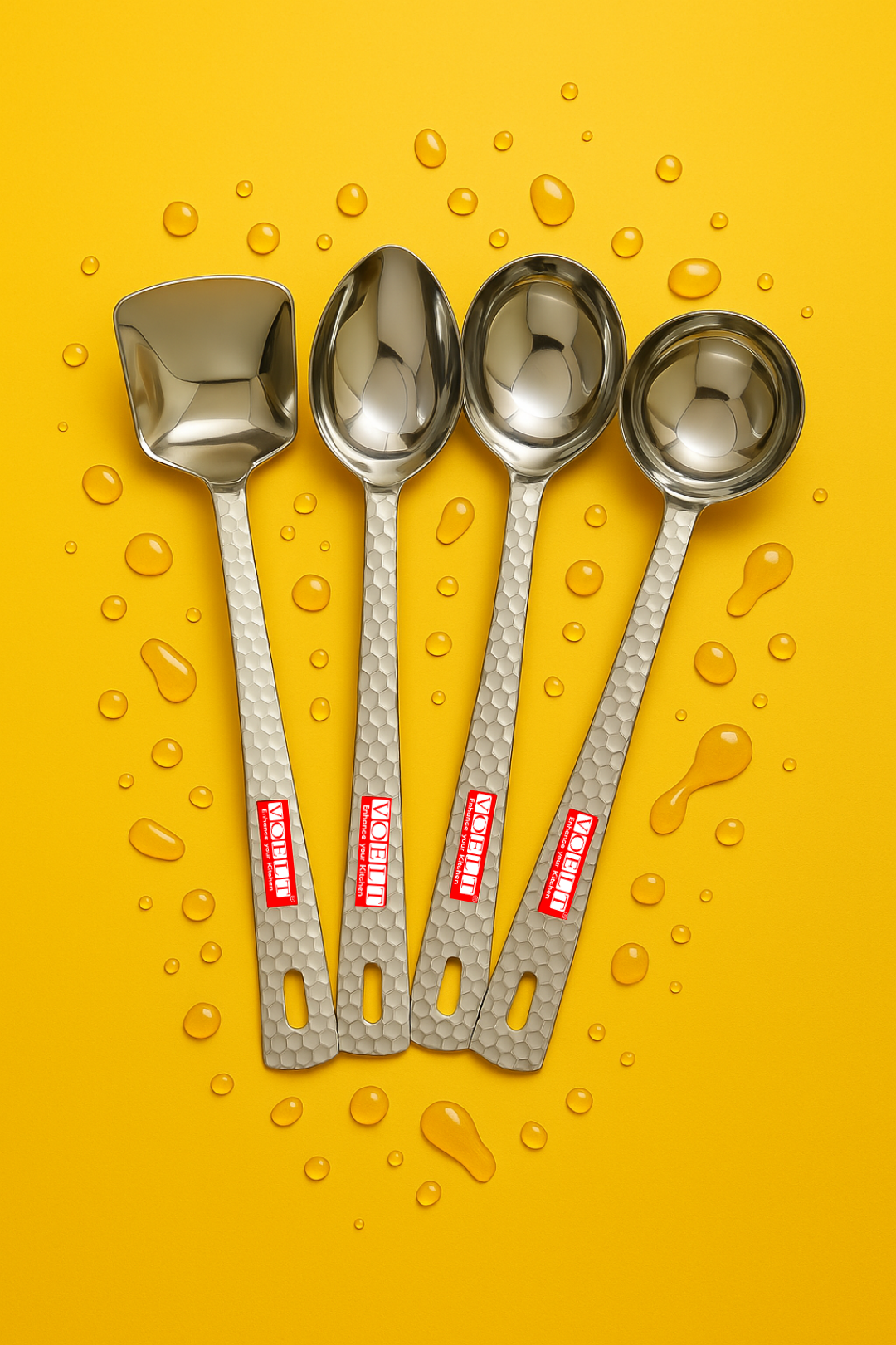 VOELT Set of 4 Stainless Steel Serving Spoons – Hammered Handle | Premium Kitchen & Dining Cutlery