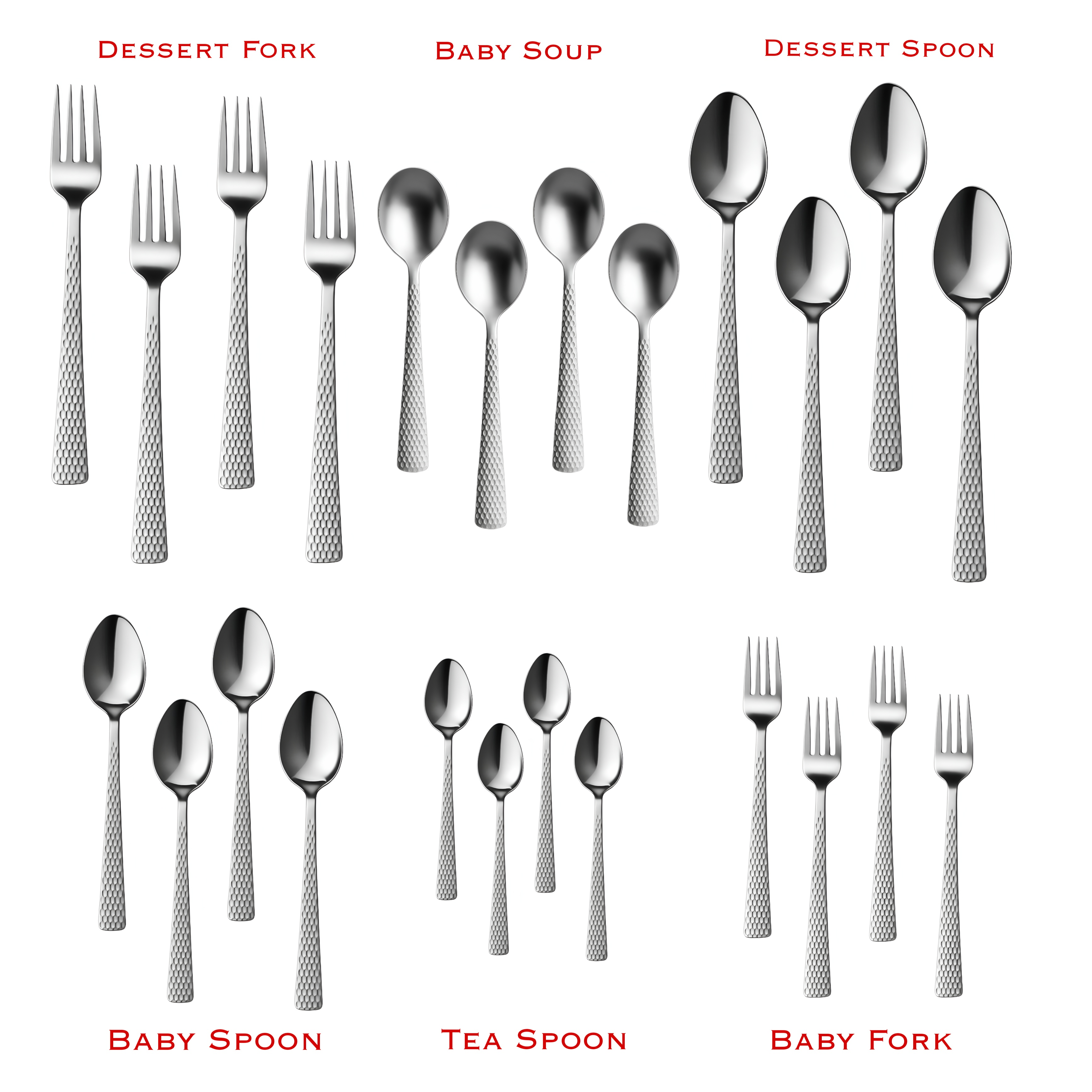 VOELT 24-Piece Stainless Steel Spoon Set | Premium Hammered Handle Cutlery for Home & Kitchen | Elegant Spoons and Forks for Dining & Gifting