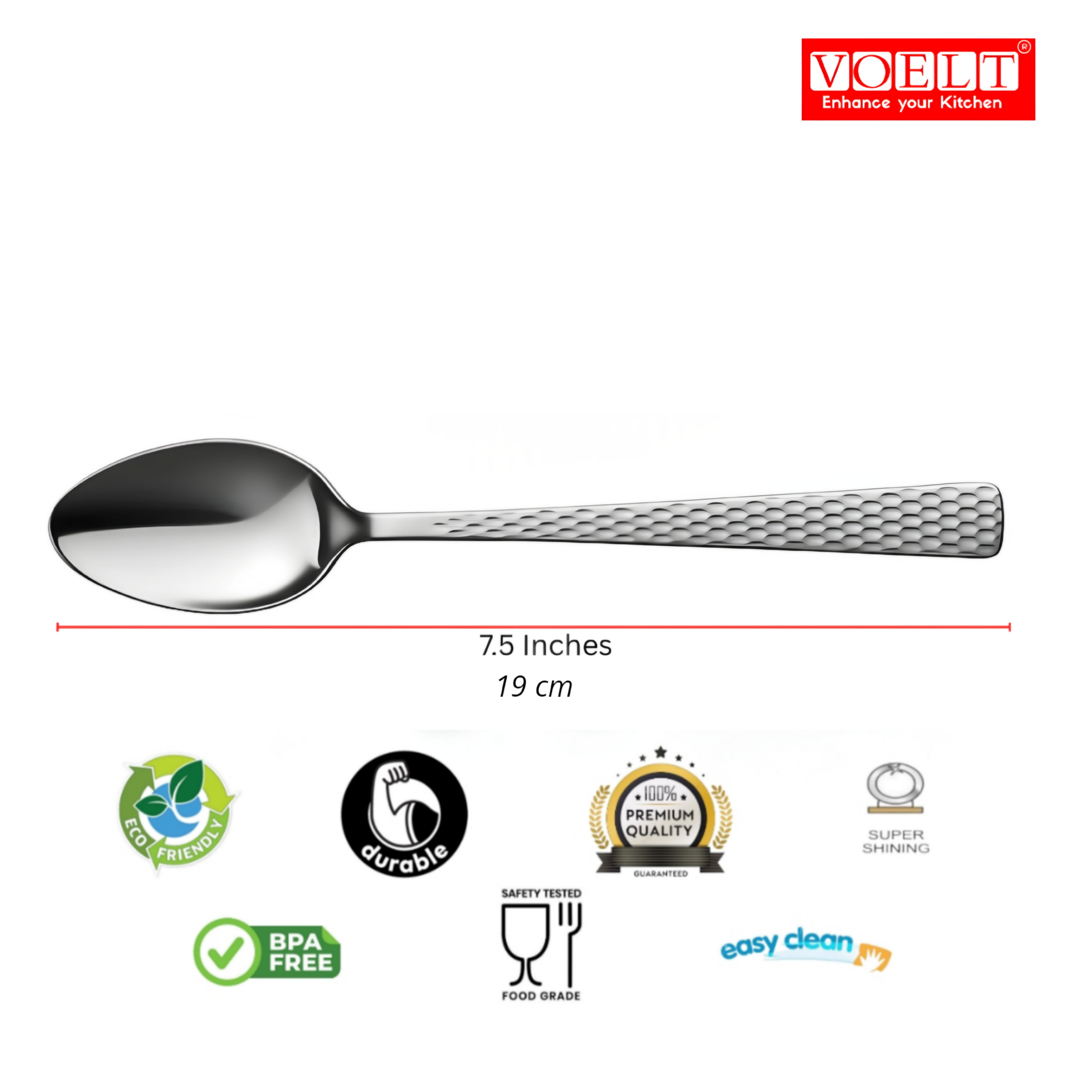 VOELT 12-Piece Hammered Stainless Steel Spoon Set - Premium Quality for Dining & Serving