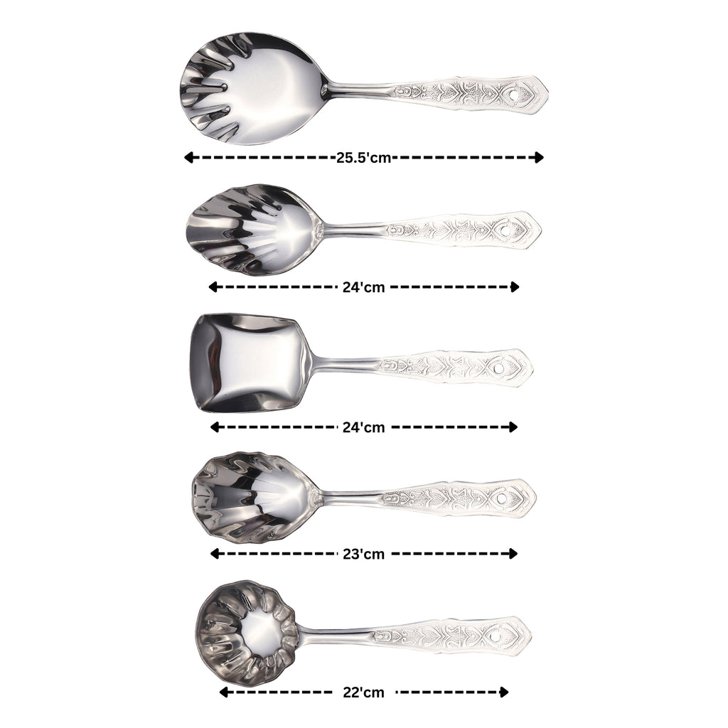 VOELT Royal Stainless Steel Serving Spoon Set – Pack of 5 | Premium Kitchen & Dining Cutlery