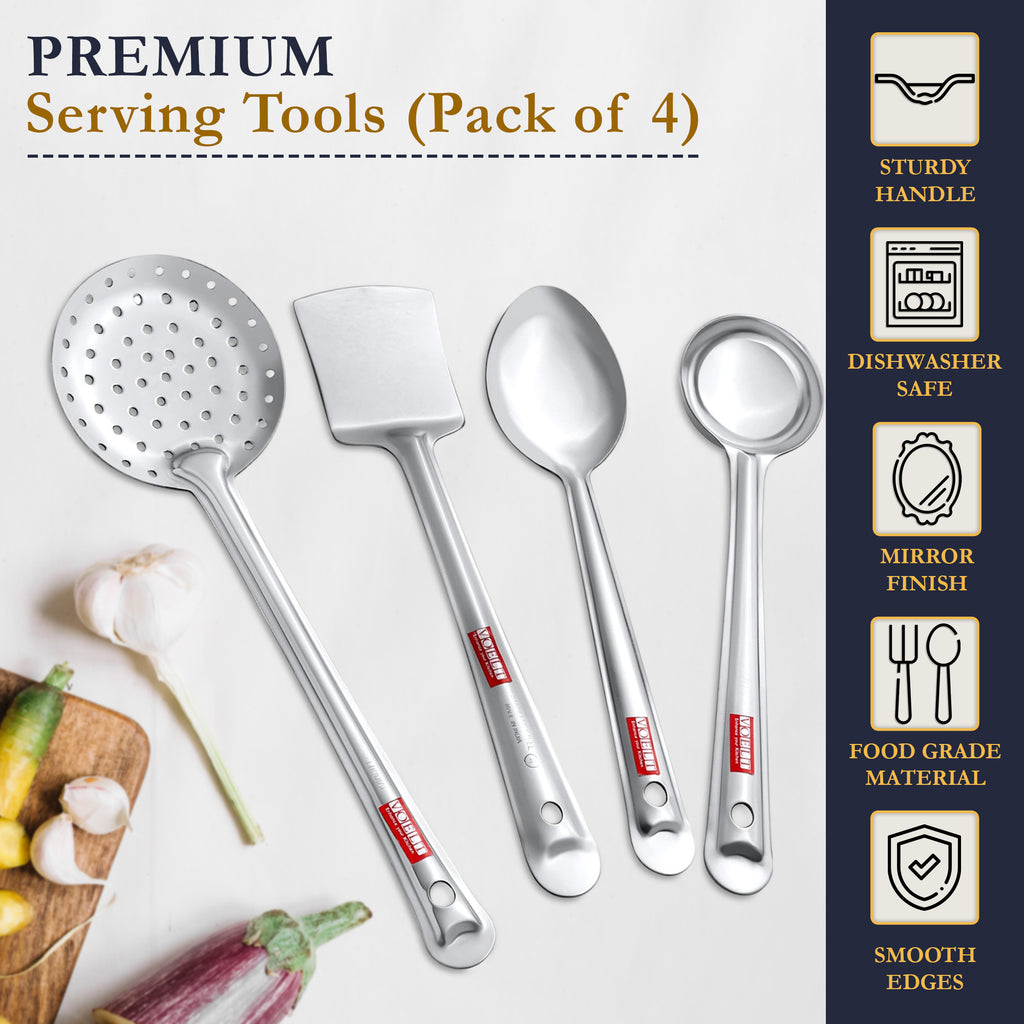 VOELT Stainless Steel Serving Spoon Set of 4 Premium Spoons for Home, Kitchen & Table Use