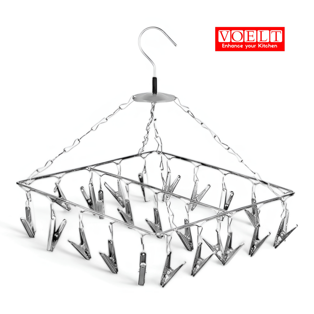 VOELT 25 Clips Stainless Steel Square Cloth Hanger | Cloth Dryer | Clothes Pegs | Stainless Steel Cloth Clips
