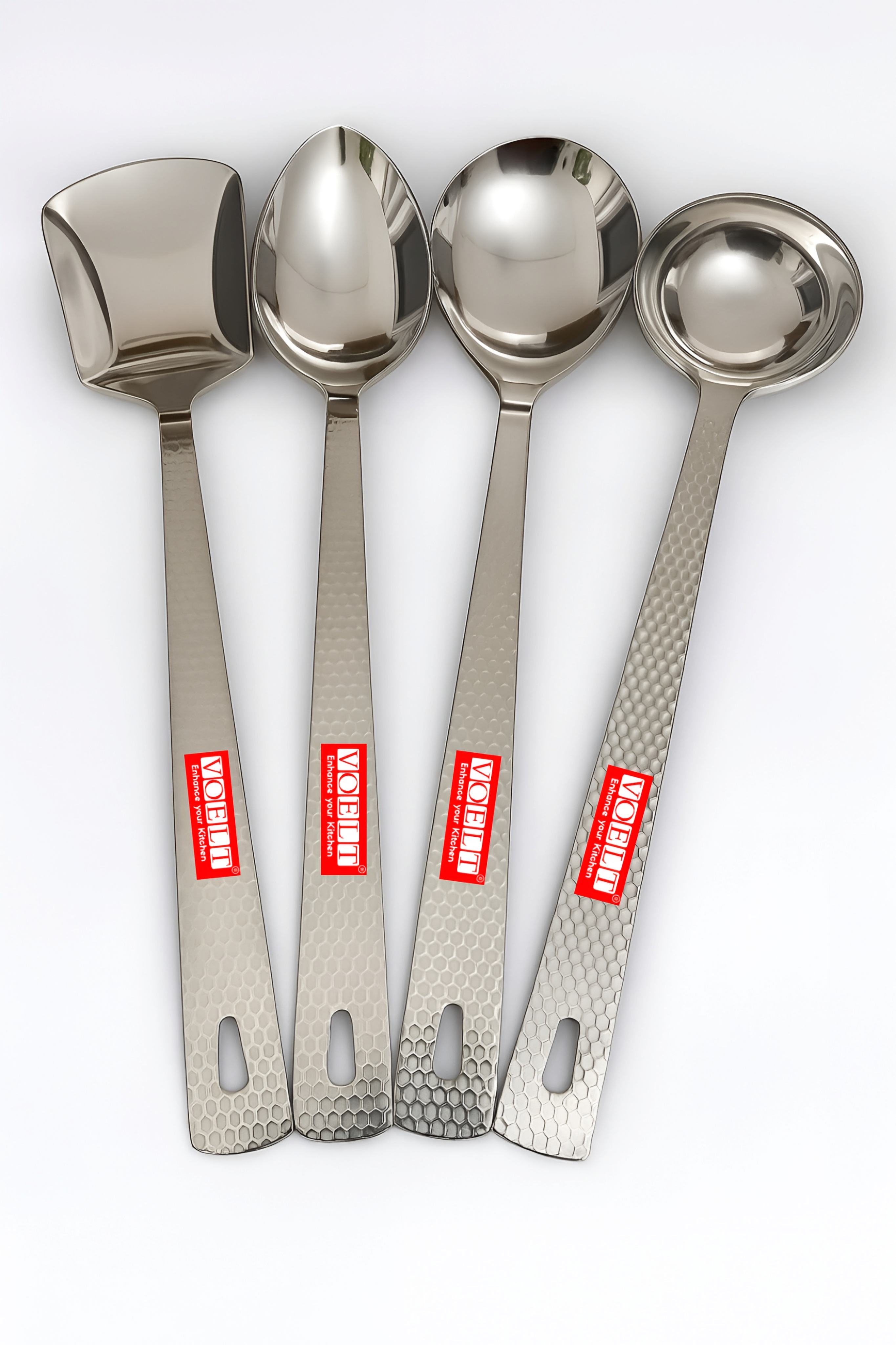 VOELT Set of 4 Stainless Steel Serving Spoons – Hammered Handle | Premium Kitchen & Dining Cutlery