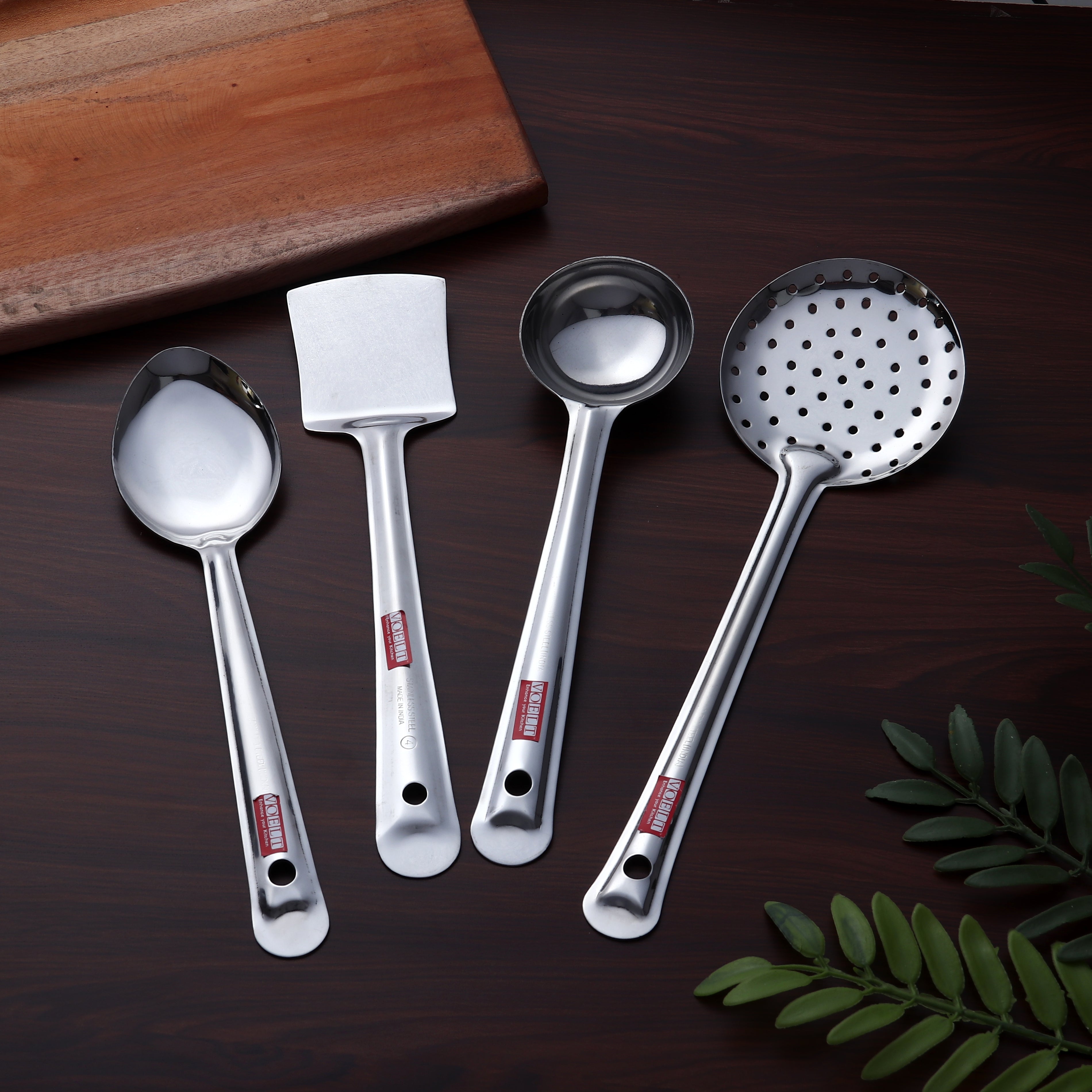 VOELT Stainless Steel Serving Spoon Set of 4 Premium Spoons for Home, Kitchen & Table Use