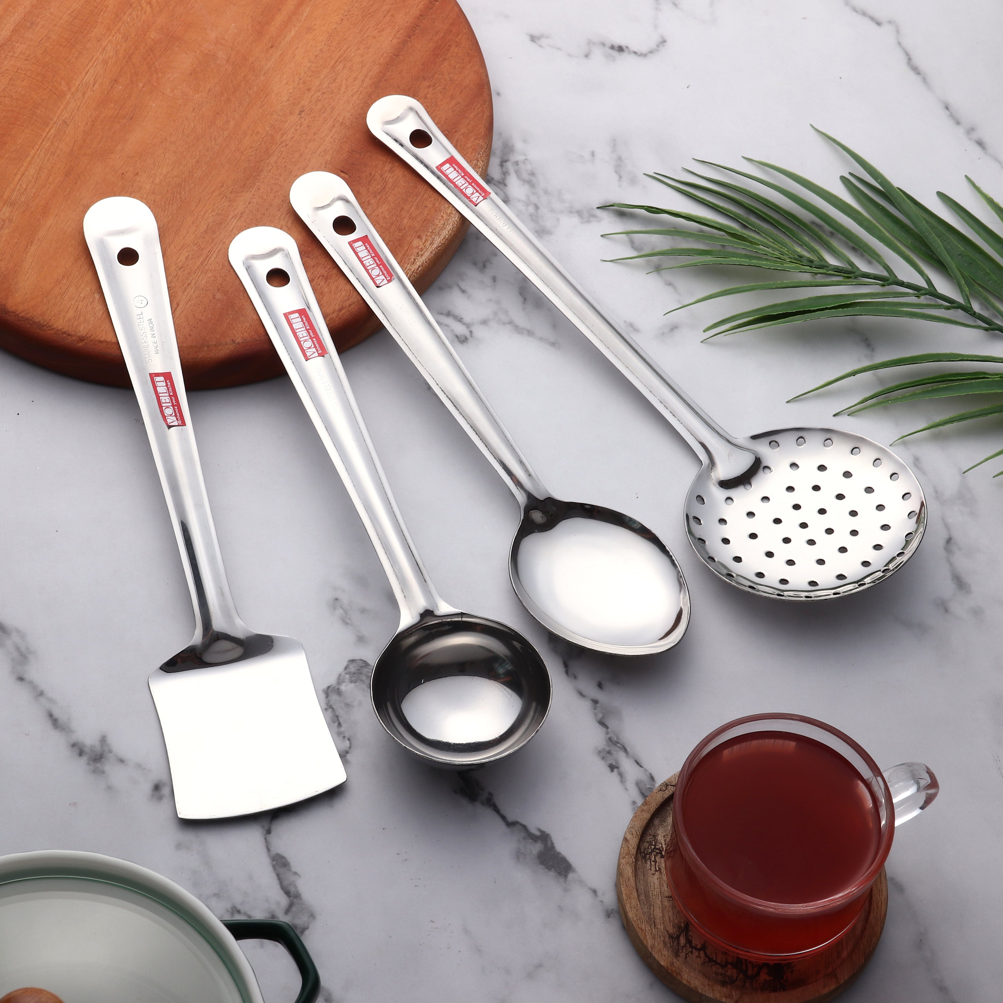 VOELT Stainless Steel Serving Spoon Set of 4 Premium Spoons for Home, Kitchen & Table Use