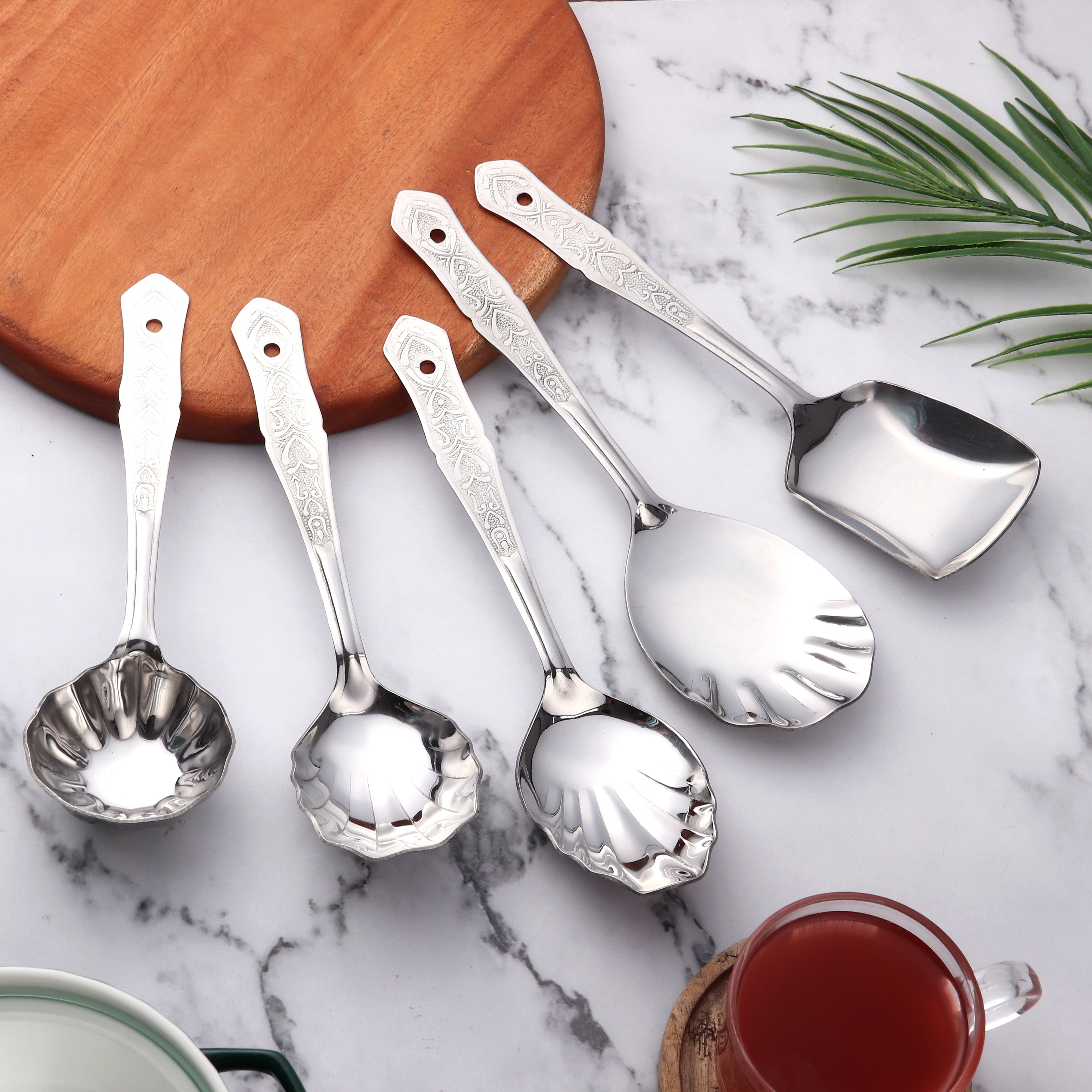 VOELT Royal Stainless Steel Serving Spoon Set – Pack of 5 | Premium Kitchen & Dining Cutlery