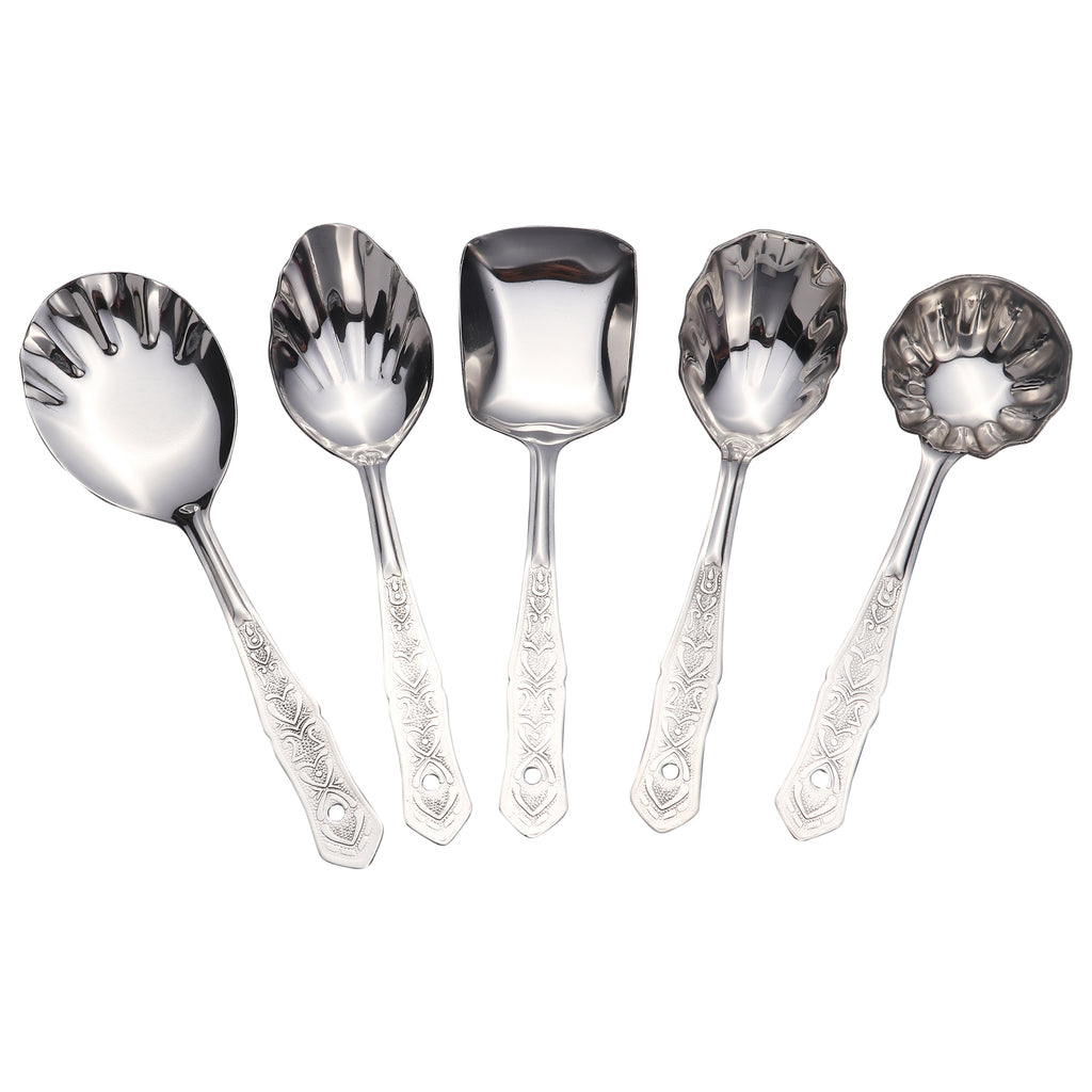 VOELT Royal Stainless Steel Serving Spoon Set – Pack of 5 | Premium Kitchen & Dining Cutlery