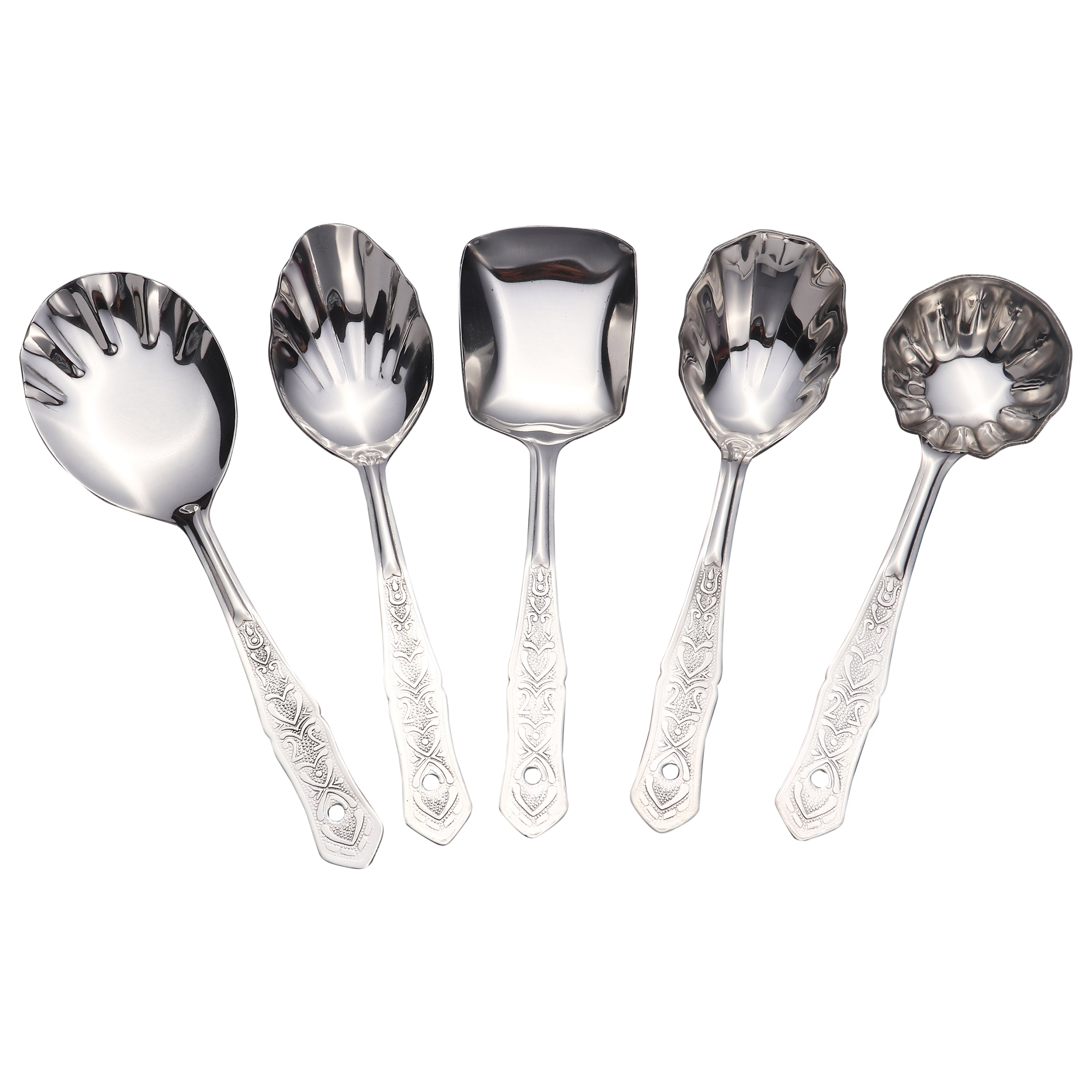 VOELT Royal Stainless Steel Serving Spoon Set – Pack of 5 | Premium Kitchen & Dining Cutlery