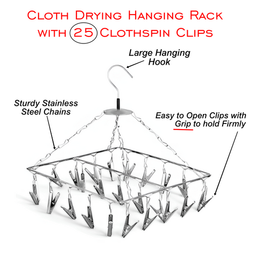 VOELT 25 Clips Stainless Steel Square Cloth Hanger | Cloth Dryer | Clothes Pegs | Stainless Steel Cloth Clips