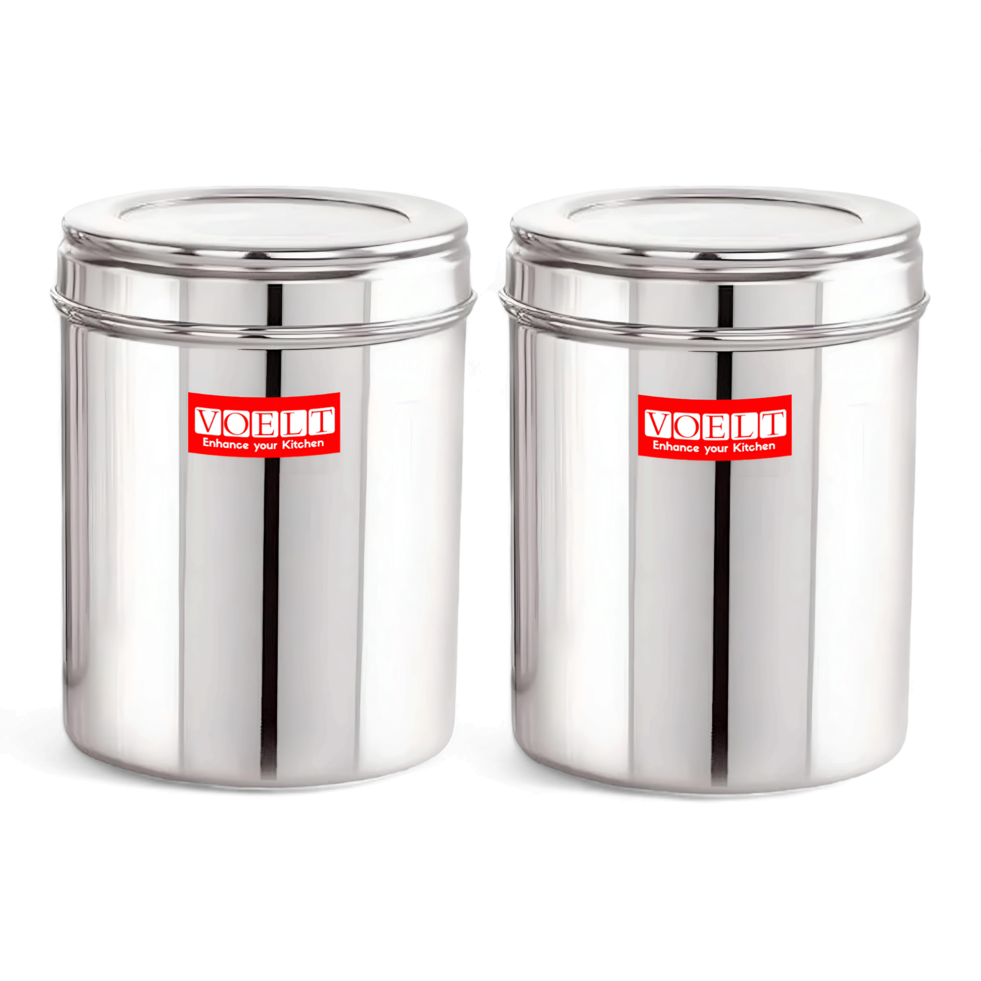 VOELT Stainless Steel Utility Jar – Food-Grade, Airtight & Rust-Free Storage - 1 kg (Set of 2, Silver)