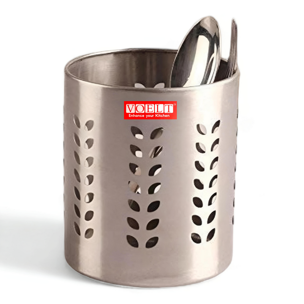 VOELT 4-Piece Stainless Steel Cutlery Set with Holder – Stylish Table Organizer or Office Desk Stand