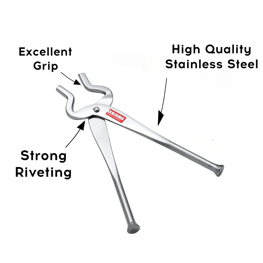 VOELT Premium Stainless Steel Sansi / Tong / Pakkad | Strong Reviting | Excellent Grip | 26 cm