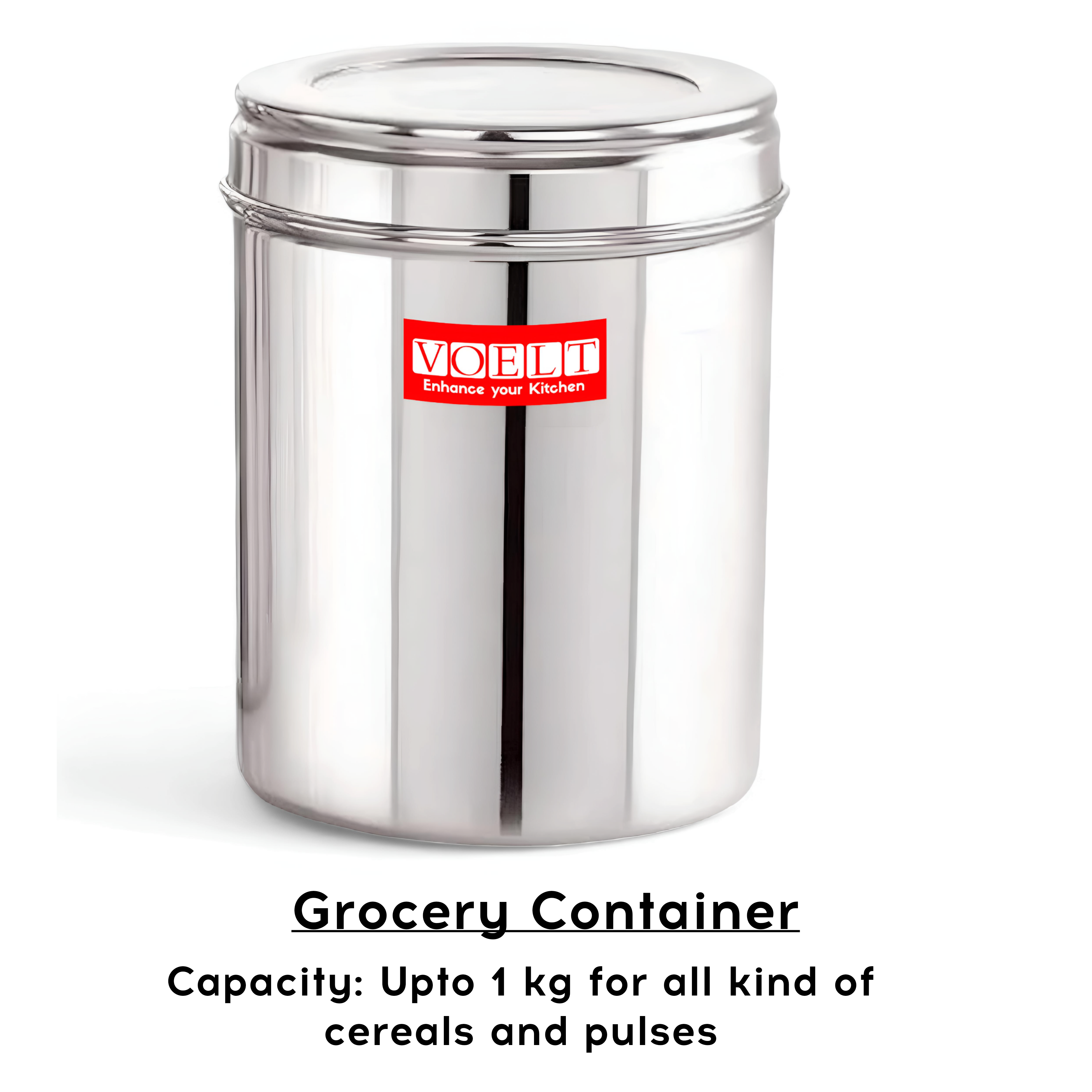 VOELT Stainless Steel Utility Jar – Food-Grade, Airtight & Rust-Free Storage - 1 kg (Set of 2, Silver)