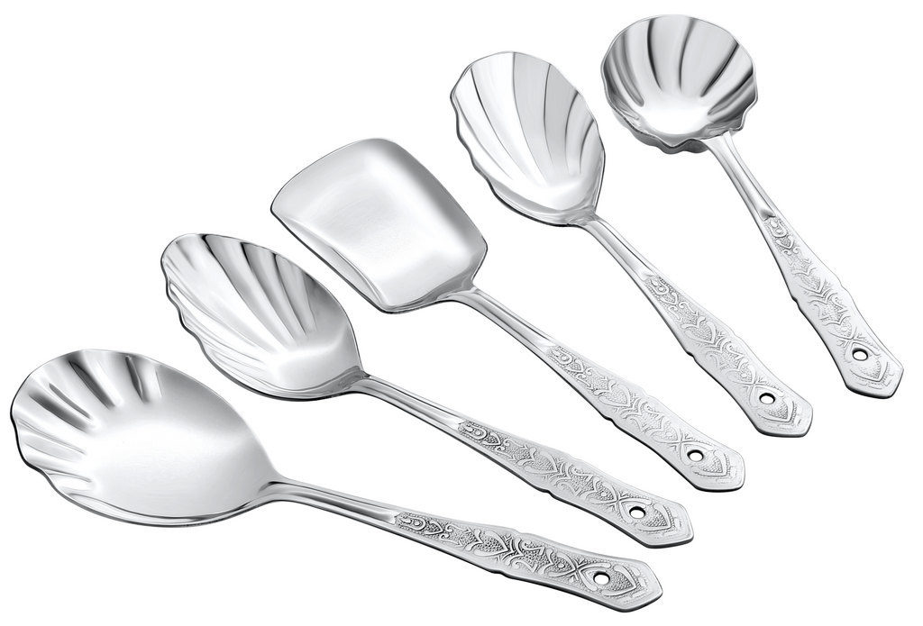 VOELT Royal Stainless Steel Serving Spoon Set – Pack of 5 | Premium Kitchen & Dining Cutlery