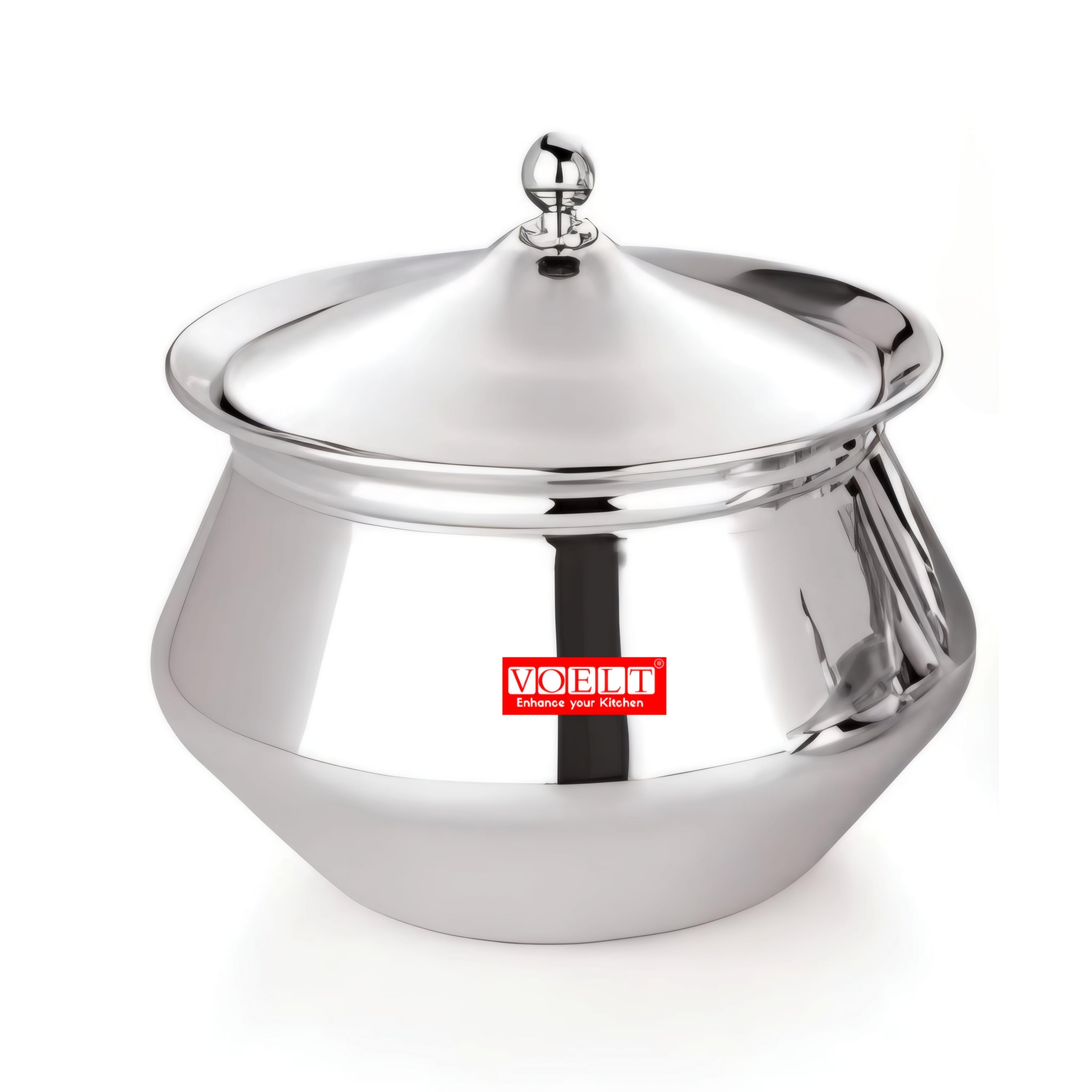 VOELT Stainless Steel Handcrafted Handi Set with Lid for Kitchen, Set of 3, 600ml, 1L & 1.15L, Silver