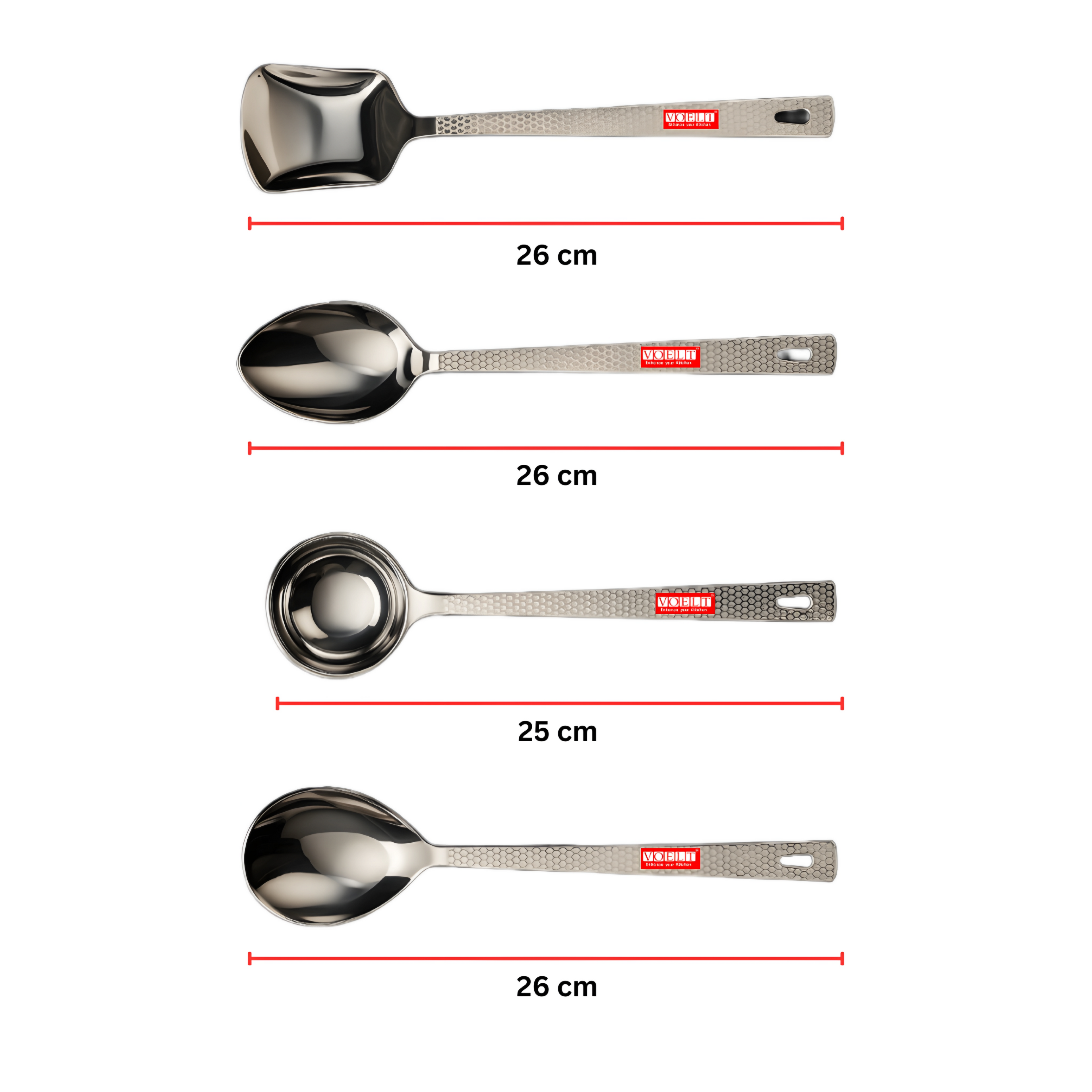 VOELT Set of 4 Stainless Steel Serving Spoons – Hammered Handle | Premium Kitchen & Dining Cutlery